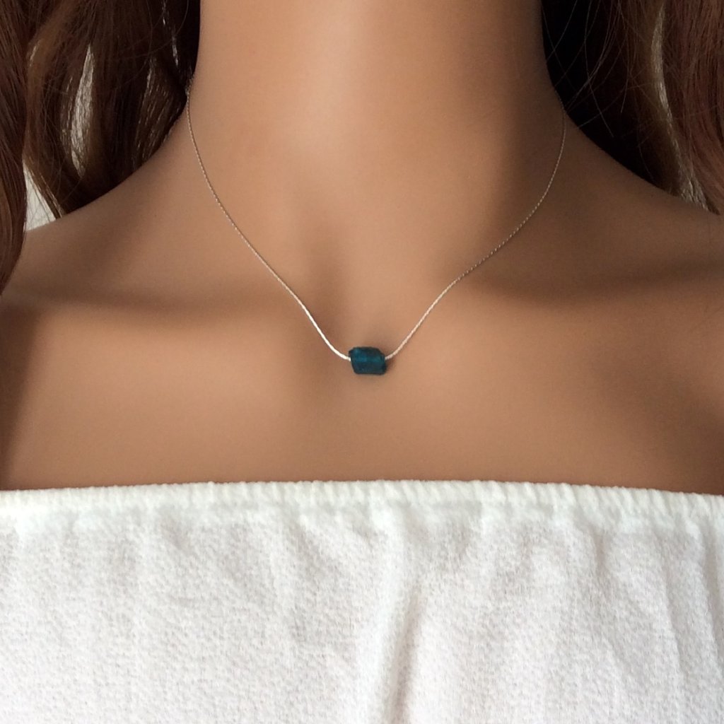 Tiny Raw Apatite Choker Necklace, Healing Necklace, Crystal Jewelry